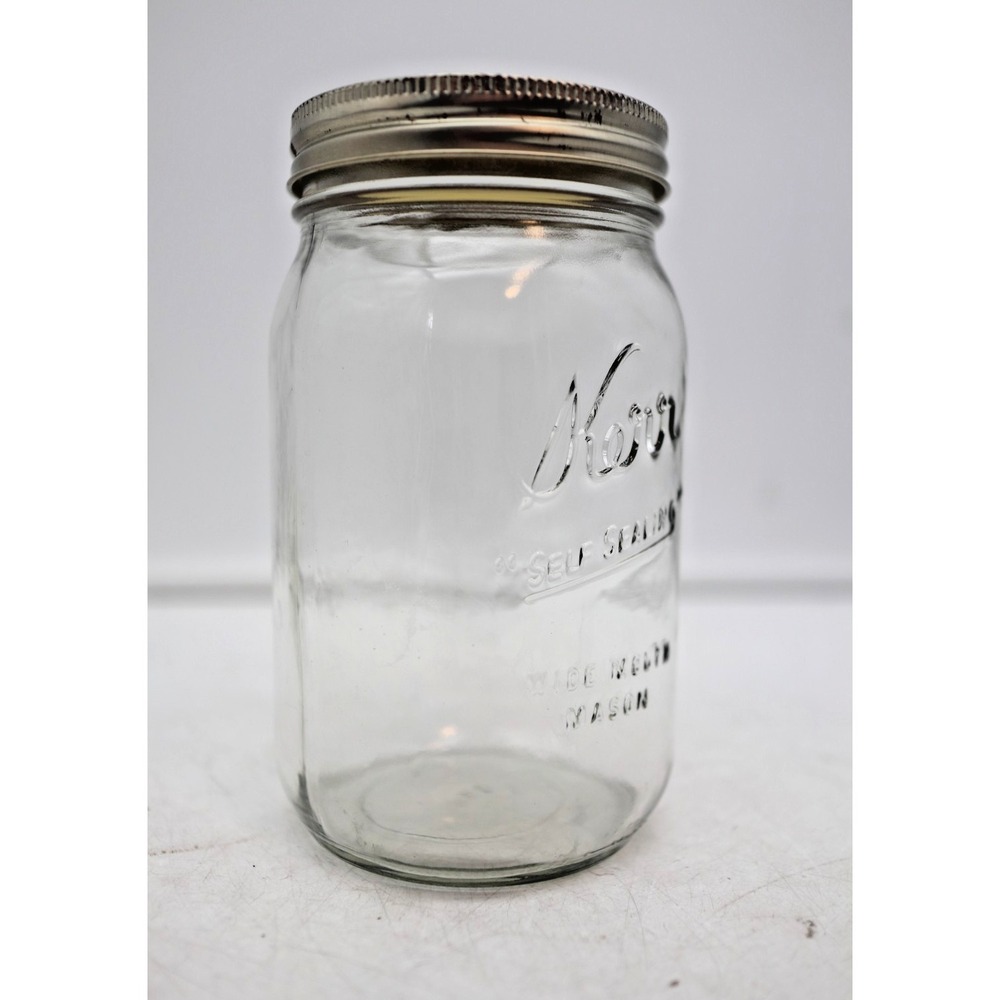 Vintage Kerr Wide Mouth Mason Jar Clear Glass Self Sealing Quart Size Farmhouse